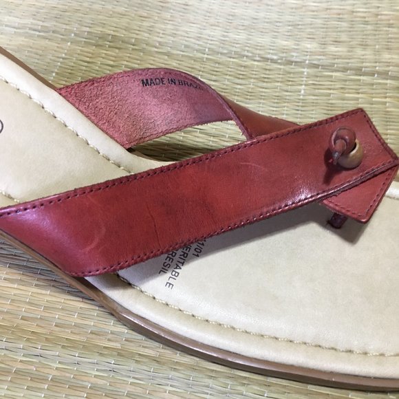 Vintage 90s Leather thong Wedge Sandal - Merlot Red - Size 10 - Picture 7 of 13